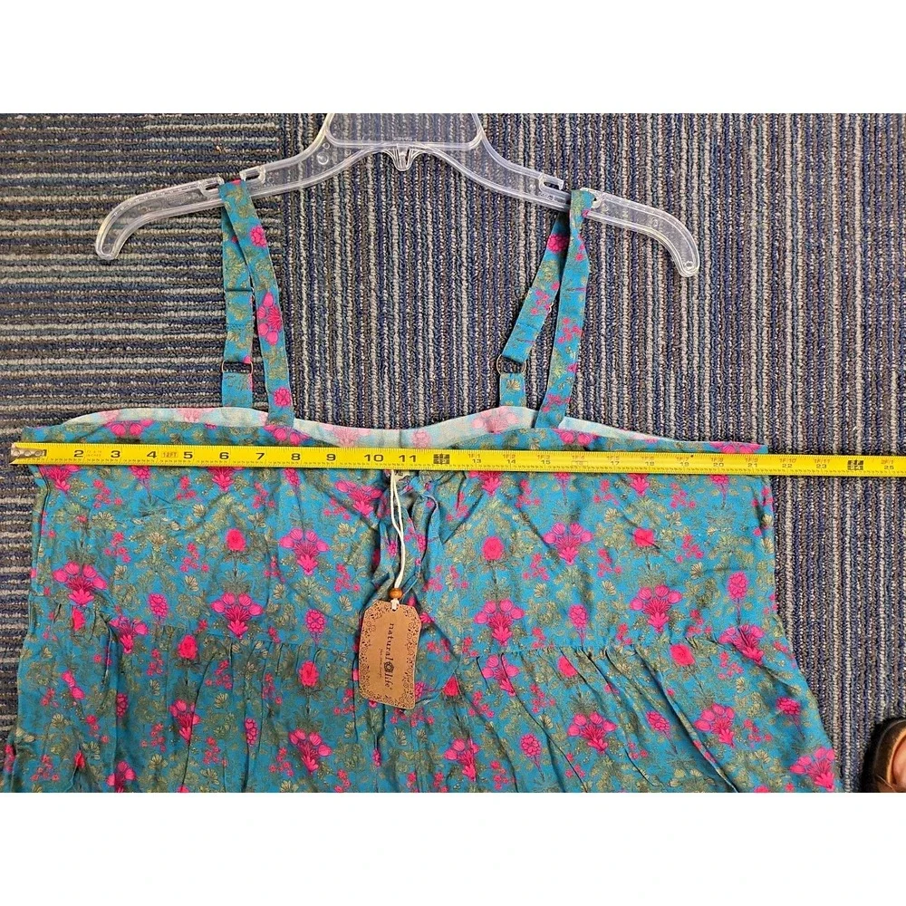 NWT‎ NATURAL LIFE Jumpsuit XL Wide Leg Floral Teal Boho Tie Front Adjust Straps